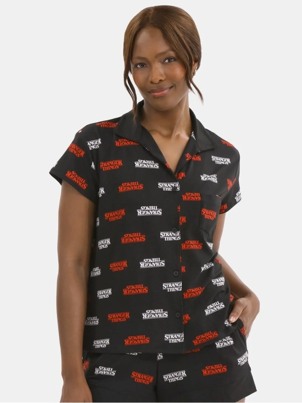Netflix Stranger Things Women's Printed Notched Top and Shorts Pajama Set, 2-Pc